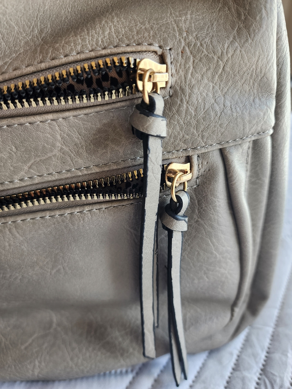 Womens Gray Faux Leather Crossbody Bag with Gold-tone Accents